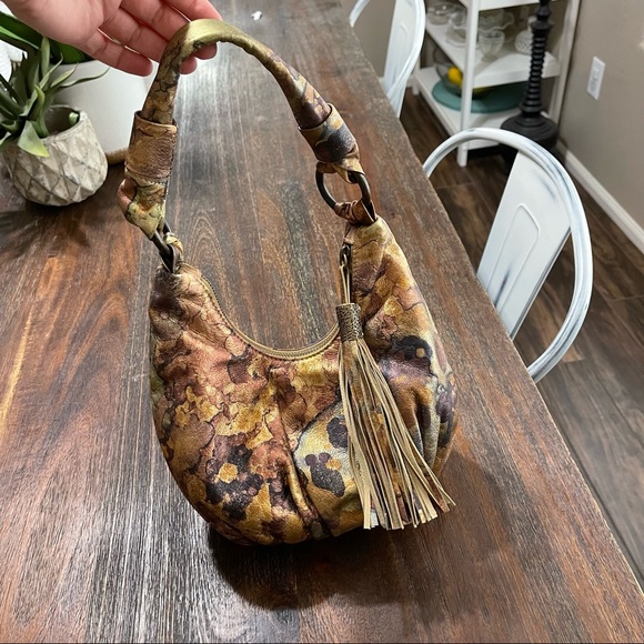 inge metallic shoulder mini bag leather tassel gold copper silver pewter Rare - Picture 3 of 11